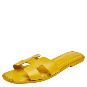 Pre Owned Hermes Yellow Leather Oran Sandals Size 41