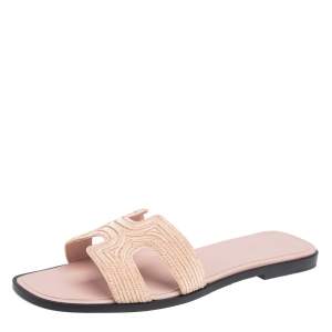 Pre Owned Hermes Beige Suede Embellished Oran Sandals Size 41