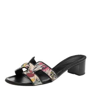 Hermes Multicolor Canvas Oasis Slide Sandals Size 38