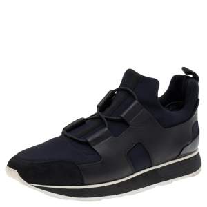 Hermes Black Leather And Fabric Low Top Sneakers Size 40