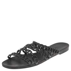 Hermes Black Jelly And Rubber  D'ancre Chaine  Flat Sandals Size 39