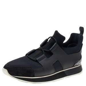 Hermes Black Leather And Neoprene Player Low Top Sneakers Size 40