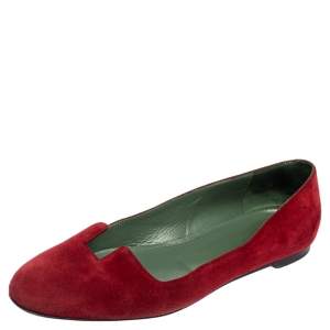 Hermes Red Suede Cut Out Ballet Flats Size 39
