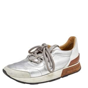 Hermès Multicolor Leather and Suede Miles Low Top Sneakers Size 37