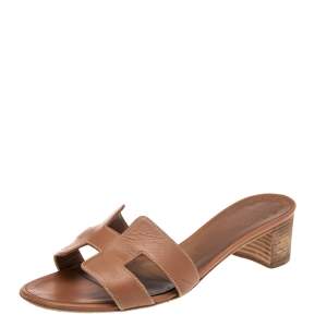 Hermes Brown  Leather Oasis  Sandals Size 37.5