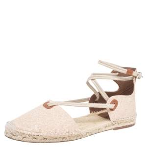 Hermes Beige Cotton Ole Drill Espadrille Flats Size 38