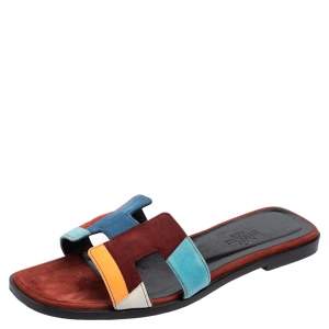 Hermes Multicolor Suede Oran Flat Sandals 36