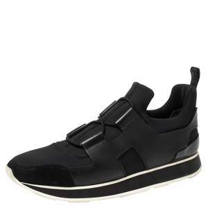 Hermés Black Neoprene, Leather and Suede Low-Top Sneakers Size 40