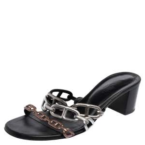 Hermès Metallic Silver Leather Chaine d'Ancre Sandals Size 38.5