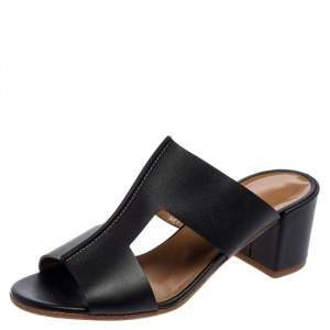 Hermès Black Leather Ostia Slide Sandals Size 37