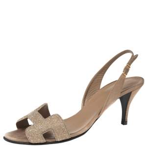 Hermes Rose Beige Suede Night Crystal Powder Slingback Sandals Size 38