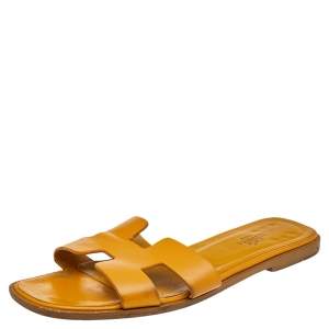 Hermes Yellow Leather Oran Flat Sandals Size 39