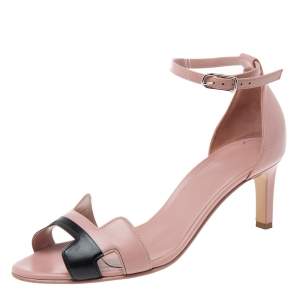 Hermes Pink/Black Leather Night Ankle Wrap Sandals Size 37.5