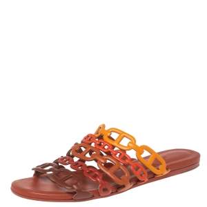 Hermes Tri Color Leather Chaine D'ancre Flat Slides Size 36 