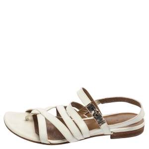 Hermes White Patent Leather Marine Strappy Flat Sandals Size 37