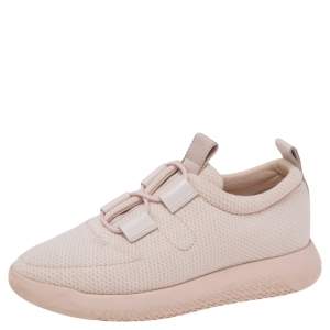 Hermes Light Pink Mesh and Leather Team Sneakers Size 36