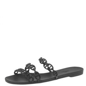 Hermes Black Rubber Chaine d'Ancre Rivage Slide Sandals Size 39