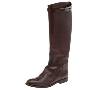 Hermes Brown Leather Kelly Knee Length Boots Size 38