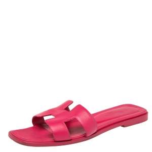 Hermes Pink Leather Oran  Sandals Size 38