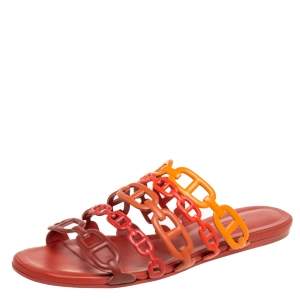 Hermes Multicolor Leather Chaine d'Ancre Flat Slides Size 37.5