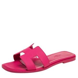 Hermes Pink Leather Oran Flat Slides Size 38 