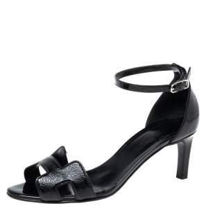 Hermes Black Patent  Premiere Ankle Strap  sandals Size 38.5