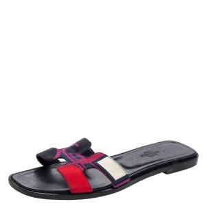 Hermes Multicolor Canvas  Oran Sandals Size 36.5