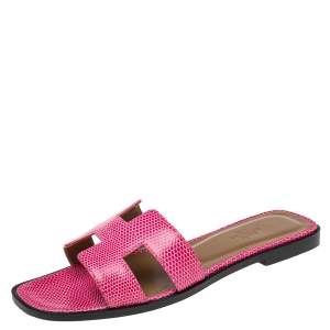 Hermes Pink Lizard Leather Oran Flats Size 37.5 