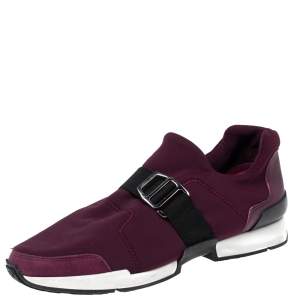 Hermès Burgundy Neoprene and Leather Elastic Buckle Strap Run Slip-On Sneakers Size 36.5