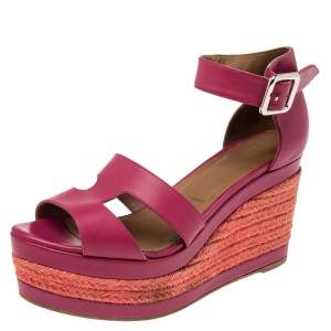Hermes Black Leather Ilana Espadrille Wedges Sandals Size 37