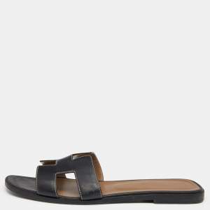 Hermes Black Leather Oran Flats Size 39