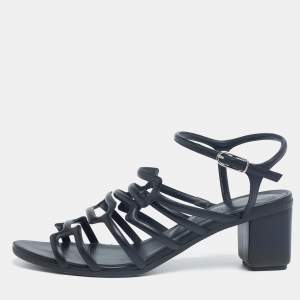 Hermes Black Leather Oracle Block Heel Ankle Strap Sandals Size 39