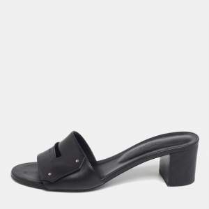 Hermes Black Leather View Slide Sandals Size 40