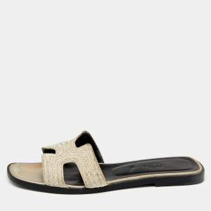 Hermes Metallic Twisted Metal Thread Oran Flats Size 37.5