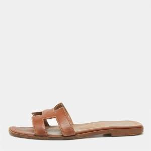 Hermes Brown Leather Oran Slide Sandal Size 36.5
