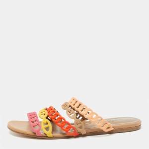 Hermes Multicolor Suede Thalassa Strappy Flat Sandals Size 36.5