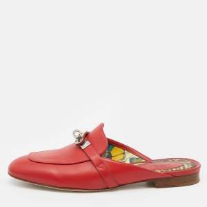Hermès Red Leather Kelly Lock Oz Mules Size 37