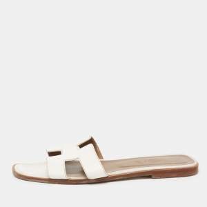 Hermes White Leather Oran Sandals Size 40