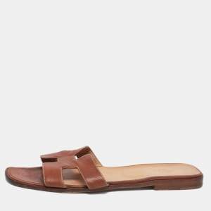 Hermes Brown Leather Oran  Sandals Size 41.5