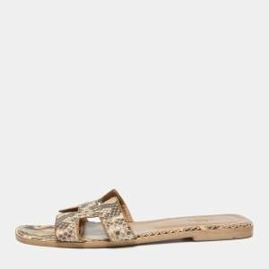 Hermes Brown/Beige Python Oran Sandals Size 41.5