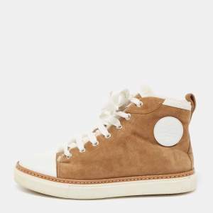 Hermes Brown/White Suede And Leather Sneakers Size 37.5