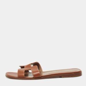 Hermes Brown Leather Oran Sandals Size 40.5