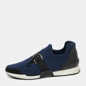 Hermes Black/Navy Blue Neoprene And Leather Run Sneakers Size 39