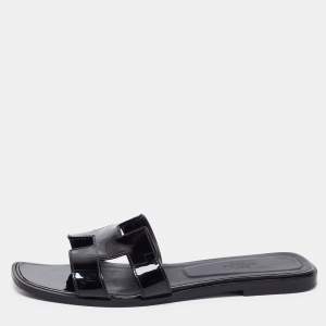 Hermes Black Patent Leather Oran Flats Size 38.5
