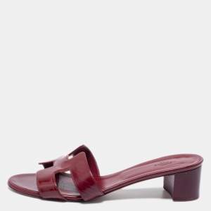 Hermes Red Patent Leather Oasis  Sandals Size 39.5