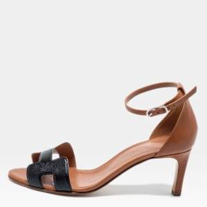 Hermès Brown/Black Leather Premiere Sandals Size 39