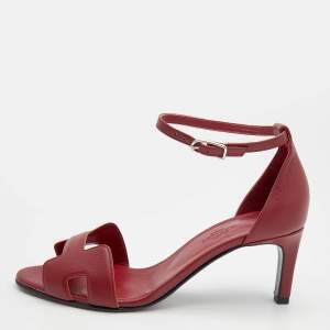 Hermes Red Leather Premiere Ankle Strap Sandals Size 37