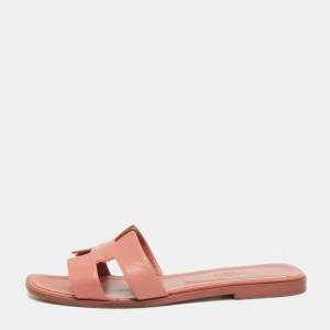 Hermes Pink Leather Oran Flat Slides Size 40