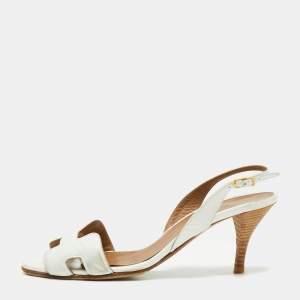 Hermes White Leather Night Slingback Sandals Size 38