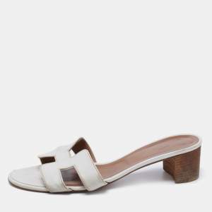 Hermes White Leather Oasis Slide Sandals Size 41